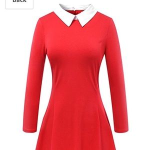 Long Sleeve Peter Pan Collar Fit and Flare Dress